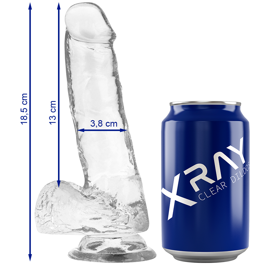 Dildo, X Ray - Clear Cock With Balls, cu Ventuza, 18.5 CM X 3.8 CM / Transparent
